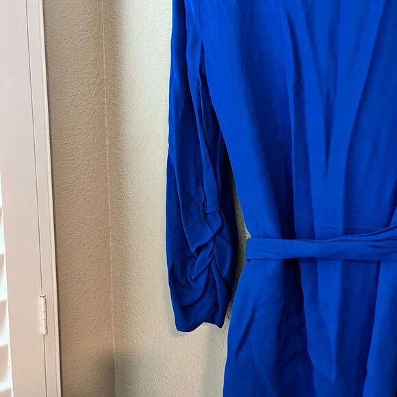 New Zara Blazer Wrap Shirt Dress Ruched Royal Blue Long Sleeve XL NWT - Picture 7 of 10